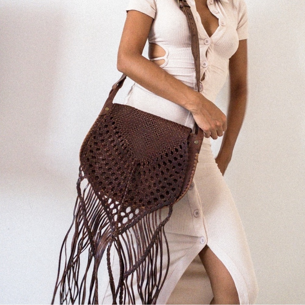 Moroccan leather woven handbag vintage